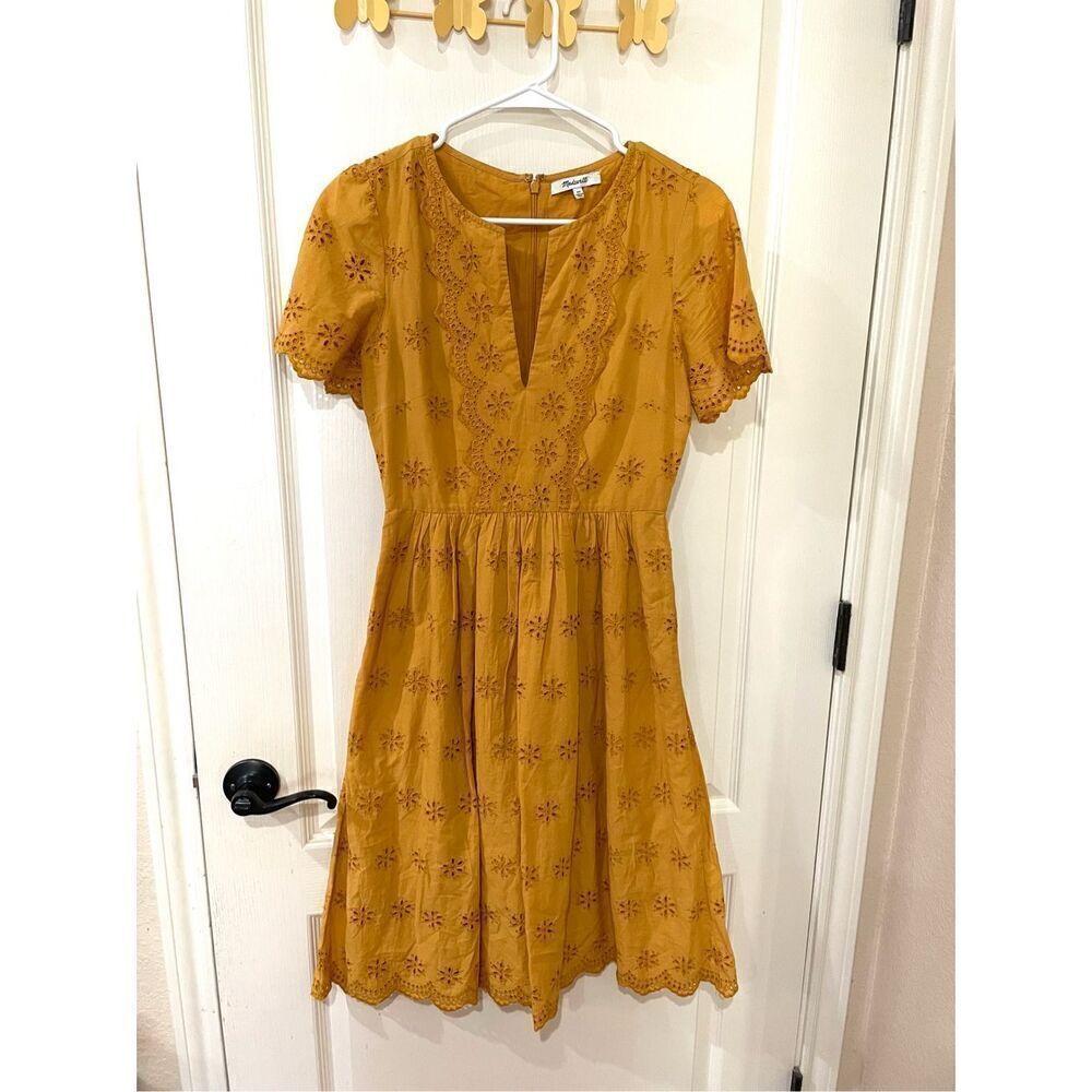 Madewell Eyelet Scalloped Trim Short sleeve Knee Length Dress Size 00